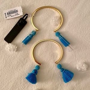 J. Crew Gold and Aqua Tassel Cuff Bracelet, Set of 2